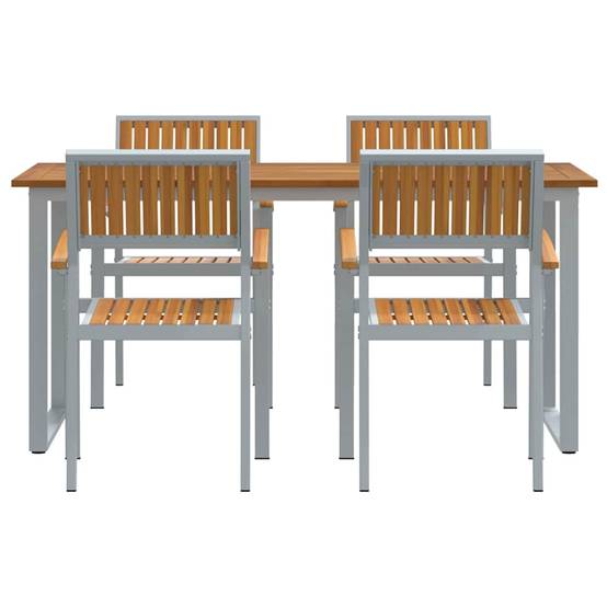 Ensemble de salle à manger jardin 5 pcs gris bois d'acacia 160 x 80 x 75 cm - PANGIVO - Image 7