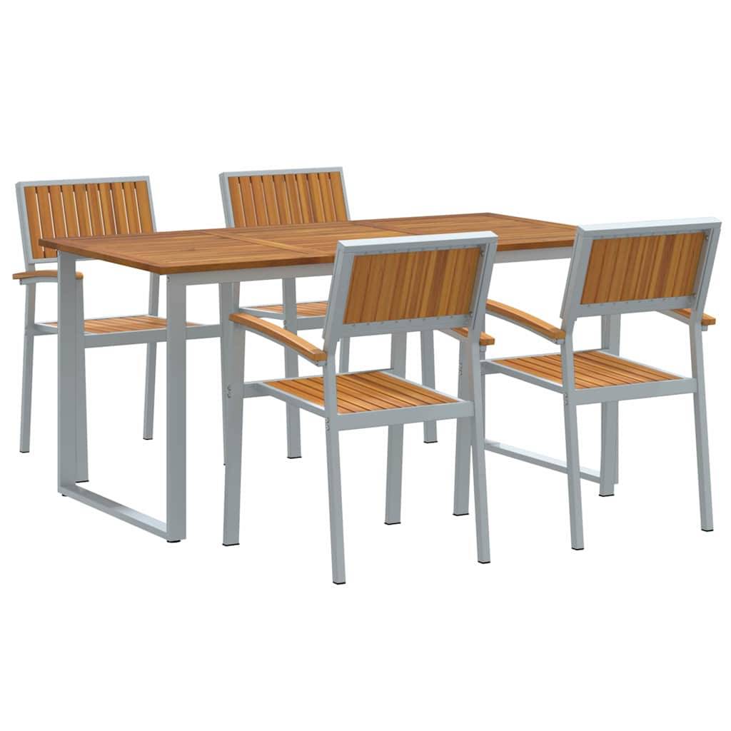 Ensemble de salle à manger jardin 5 pcs gris bois d'acacia 160 x 80 x 75 cm - PANGIVO - Image 2