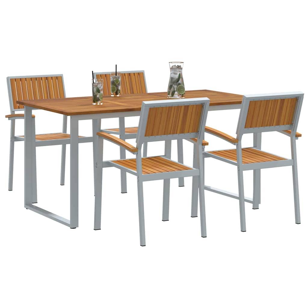 Ensemble de salle à manger jardin 5 pcs gris bois d'acacia 160 x 80 x 75 cm - PANGIVO - Image 3