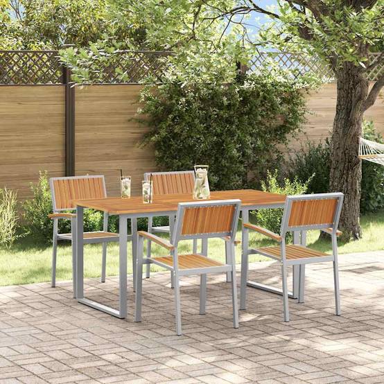 Ensemble de salle à manger jardin 5 pcs gris bois d'acacia 160 x 80 x 75 cm - PANGIVO - Image 1