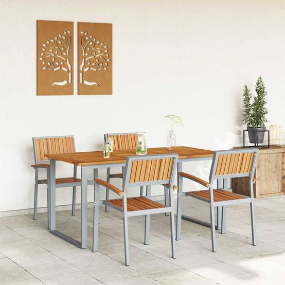 Ensemble de salle à manger jardin 5 pcs gris bois d'acacia 160 x 80 x 75 cm - PANGIVO - Image 4