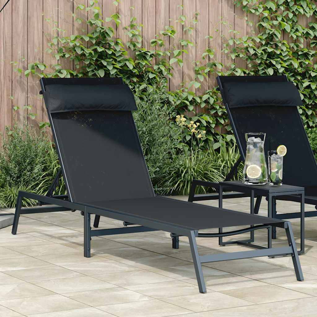 Chaise longue | Transat | Bain de soleil Noir et anthracite 197 x 54 x 86 cm Acier - Image 2