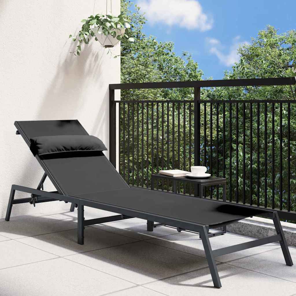 Chaise longue | Transat | Bain de soleil Noir et anthracite 197 x 54 x 86 cm Acier - Image 3