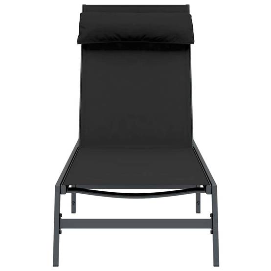 Chaise longue | Transat | Bain de soleil Noir et anthracite 197 x 54 x 86 cm Acier - Image 4