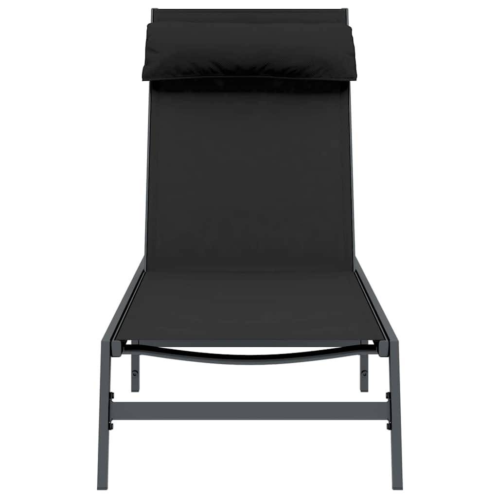 Chaise longue | Transat | Bain de soleil Noir et anthracite 197 x 54 x 86 cm Acier - Image 4