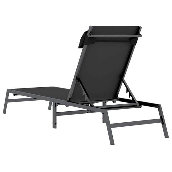 Chaise longue | Transat | Bain de soleil Noir et anthracite 197 x 54 x 86 cm Acier - Image 6