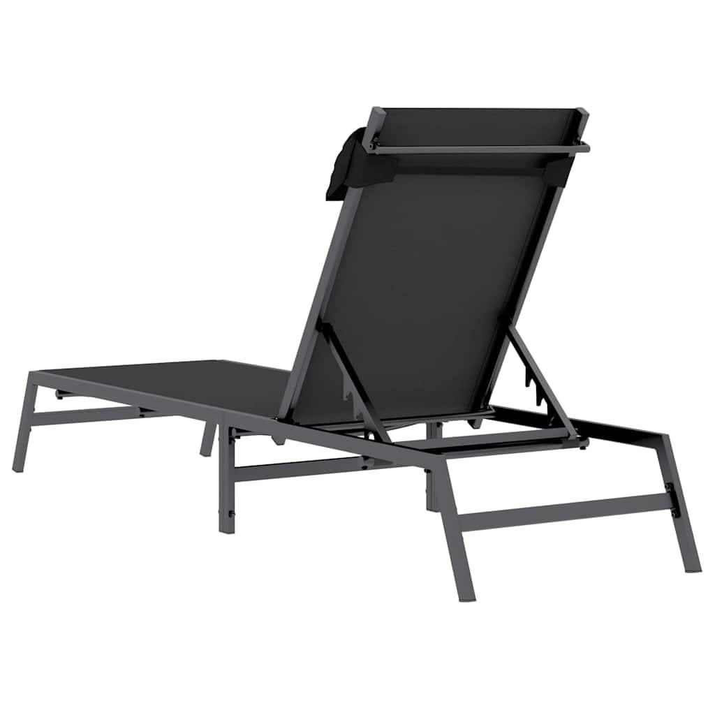 Chaise longue | Transat | Bain de soleil Noir et anthracite 197 x 54 x 86 cm Acier - Image 6