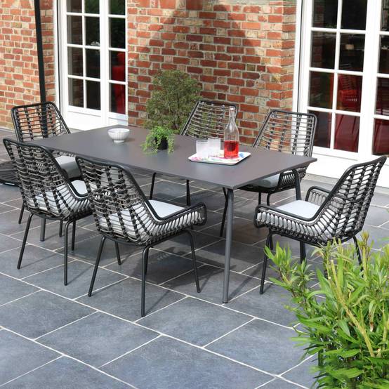 Oviala - Ensemble table de jardin et 6 chaises en résine tressée et acier Palavas - Oviala - Image 2