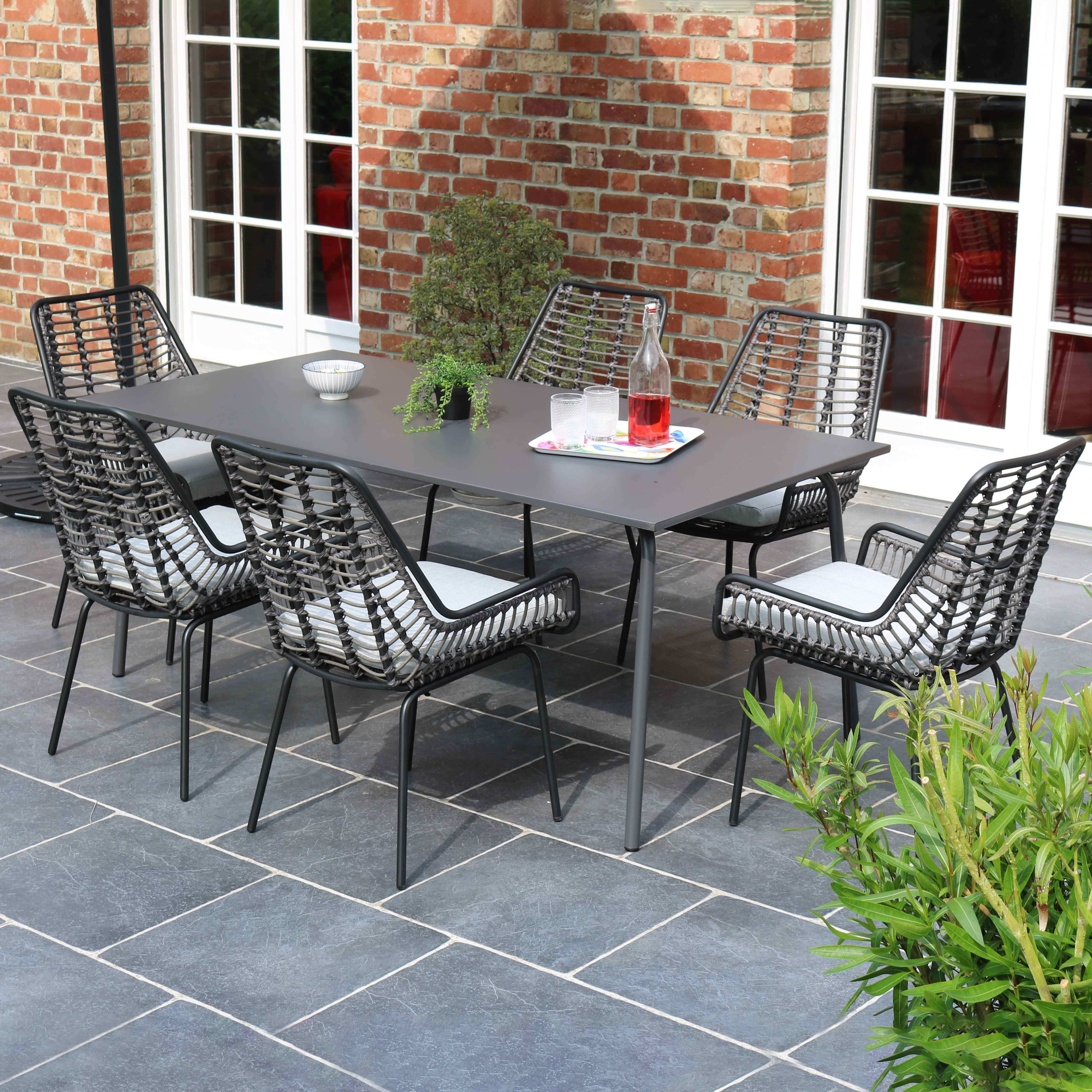 Oviala - Ensemble table de jardin et 6 chaises en résine tressée et acier Palavas - Oviala - Image 2