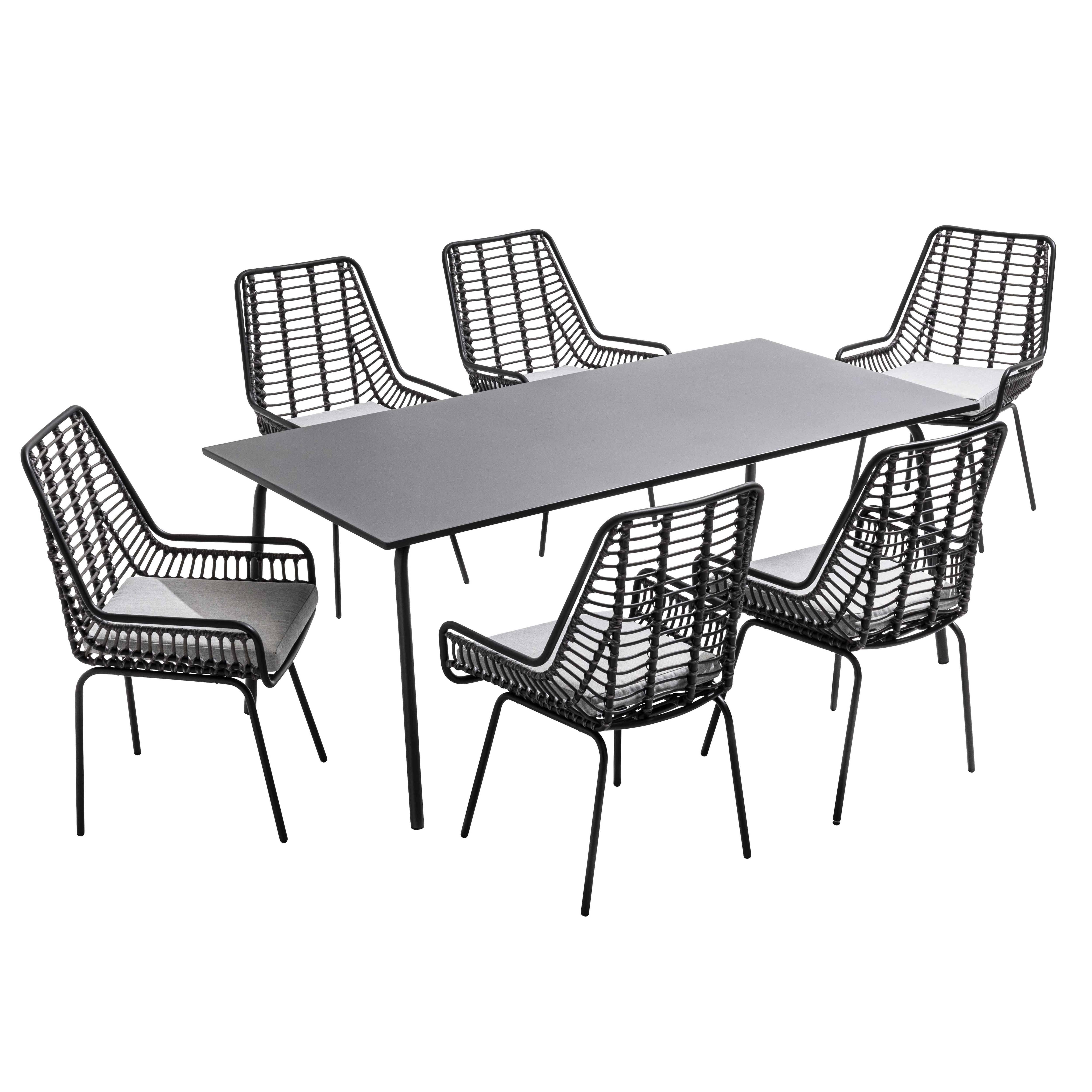 Oviala - Ensemble table de jardin et 6 chaises en résine tressée et acier Palavas - Oviala - Image 1