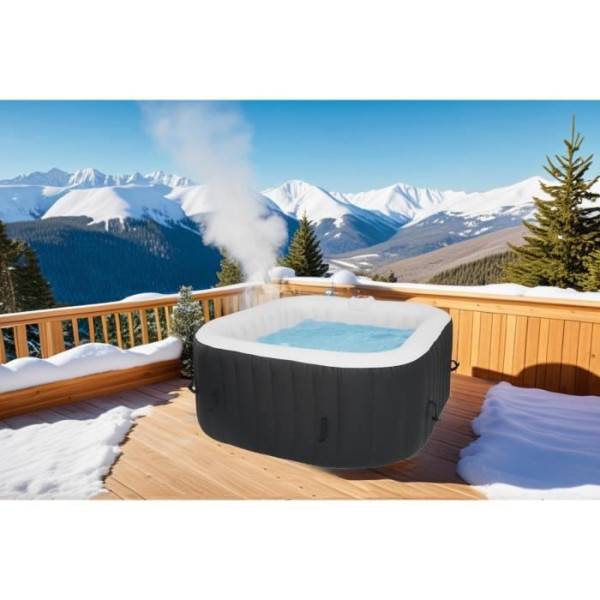 SUNSPA - KIT TOUT INCLUS SPA et accessoires : spa gonflable carré 4 places avec 2 appuis tetes, filtre, épuisette, brosse, tapis, couve - Image 2