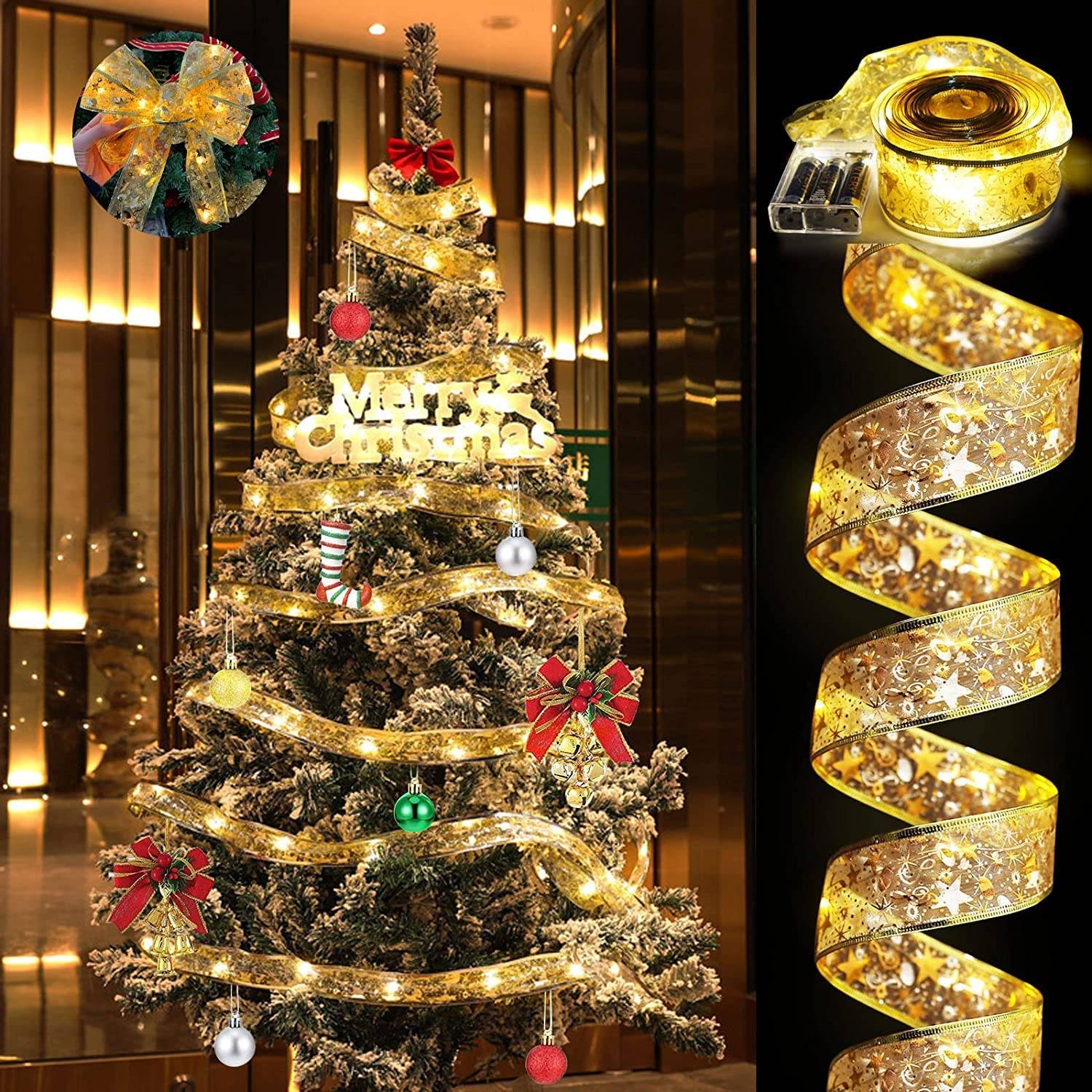 10 M 100 LED Lumières de Ruban de Sapin de Noël,Guirlandes Lumineuses à Ruban Brillant,Ruban Sapin Noël LED,Lumières de ruban de Noël,Arc en Dentelle - Image 1