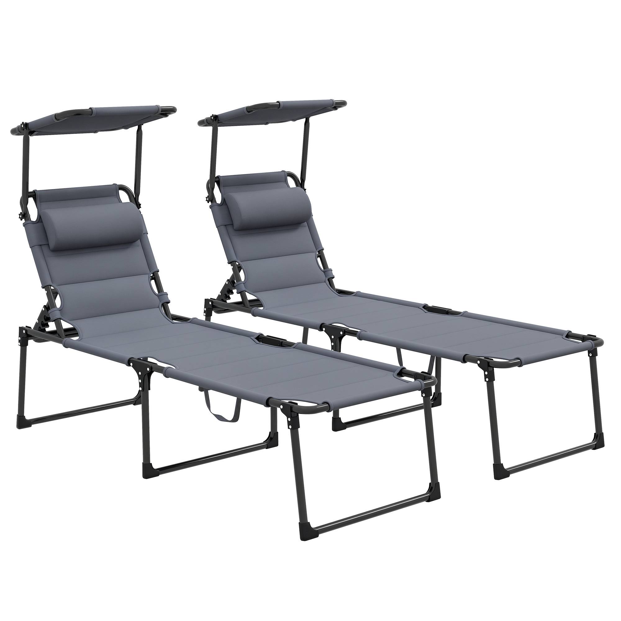 Lot 2 transats pliables métal extérieur dossier pare-soleil réglables gris - ComfortXL Outdoor Living - Image 1