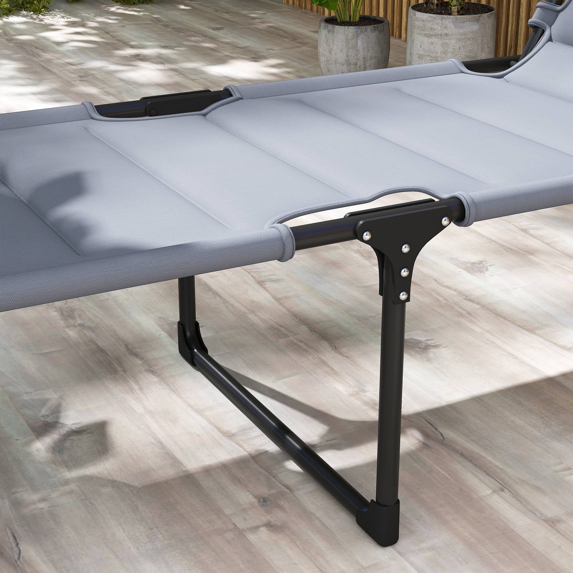 Lot 2 transats pliables métal extérieur dossier pare-soleil réglables gris - ComfortXL Outdoor Living - Image 10