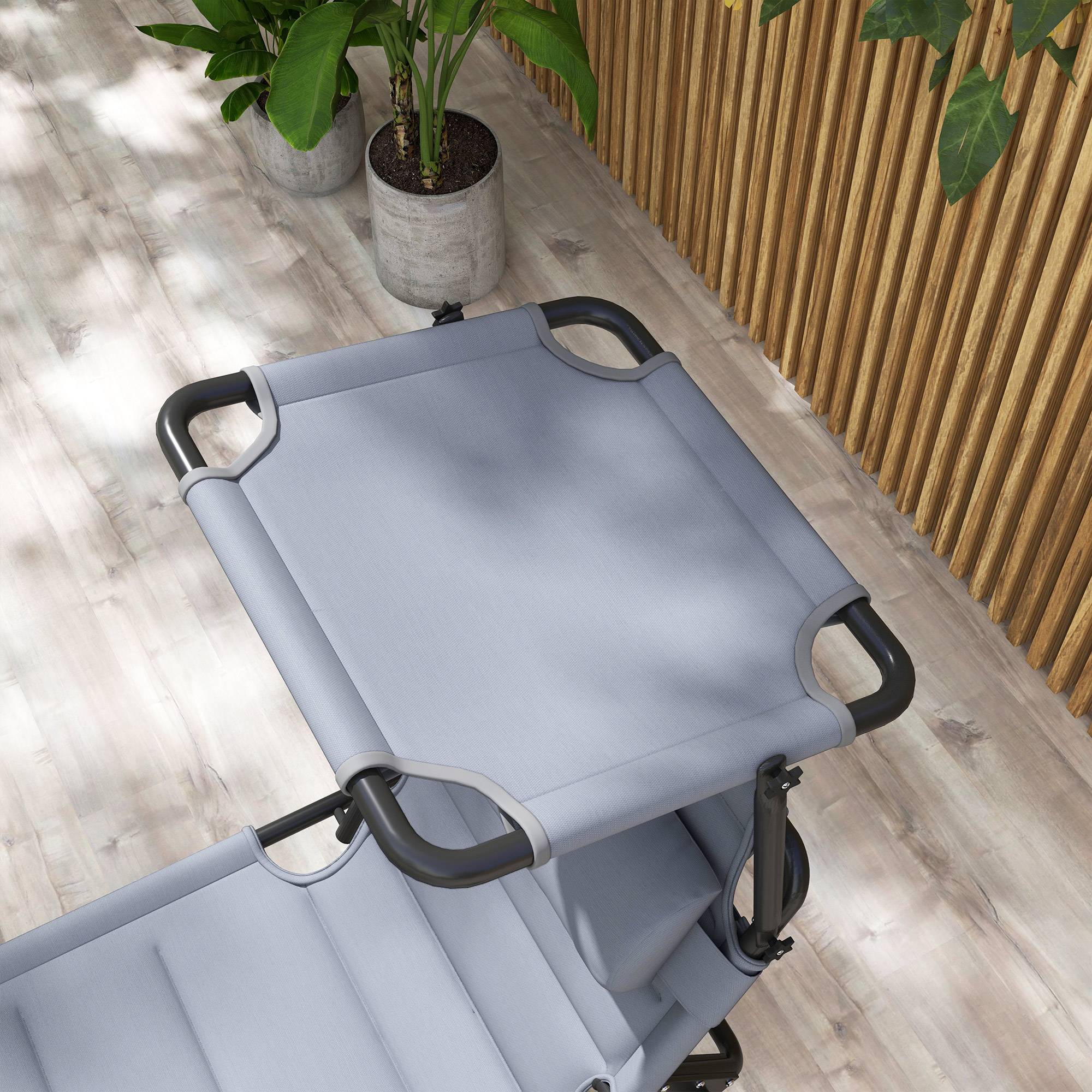 Lot 2 transats pliables métal extérieur dossier pare-soleil réglables gris - ComfortXL Outdoor Living - Image 9