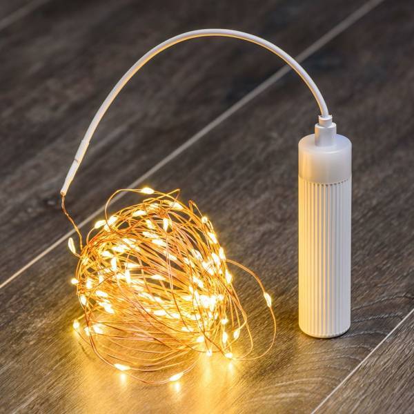 Lotti - Guirlande lumineuse à batterie rechargeable USB 10m 100 MicroLED blanc chaud 8 modes fil métal cuivré IP44 Lotti - Image 1
