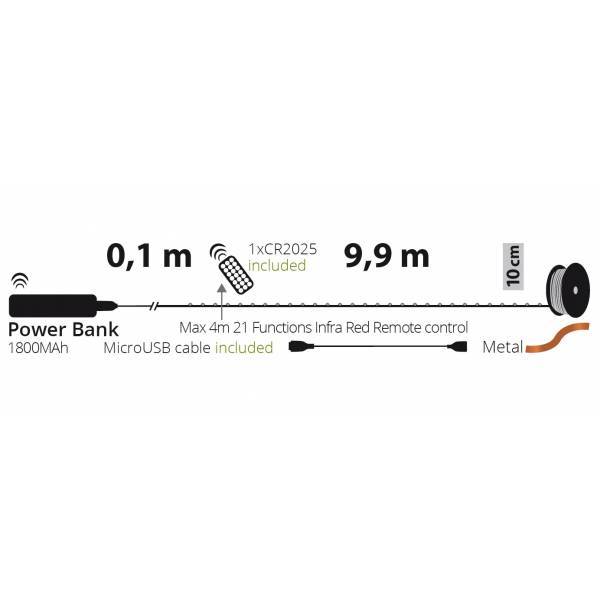 Lotti - Guirlande lumineuse à batterie rechargeable USB 10m 100 MicroLED blanc chaud 8 modes fil métal cuivré IP44 Lotti - Image 3