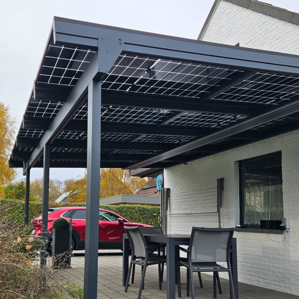 Intersun - Pergola solaire photovoltaïque CORNALINE 4,594x3,95m 8 panneaux (Gris anthracite RAL 7016) - Image 1