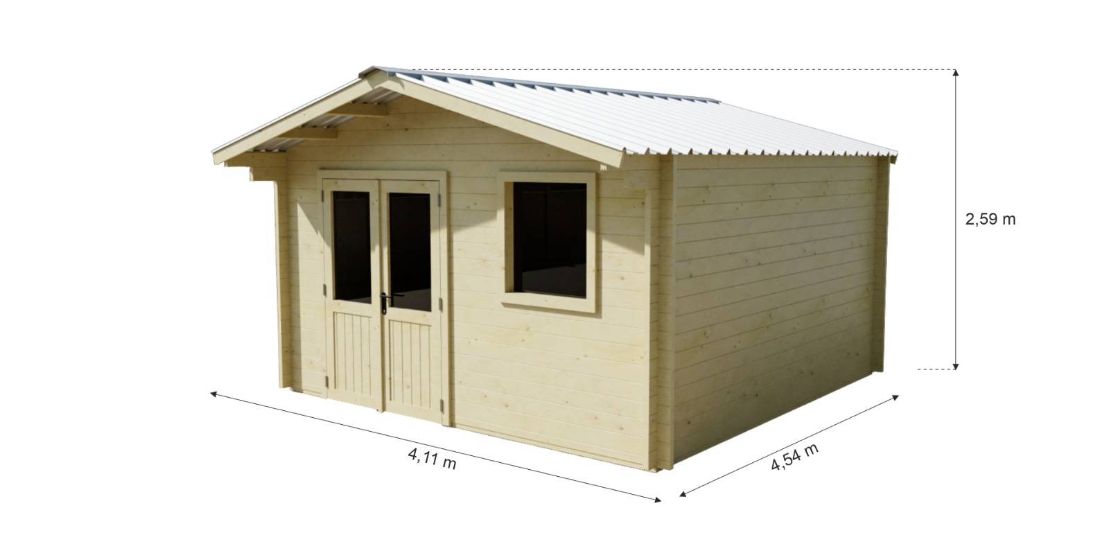 Habrita - Abri Madriers bois massif - 42 mm - surface extérieur 18,66 m2 - Toit double pente - couverture Bac acier - Image 7