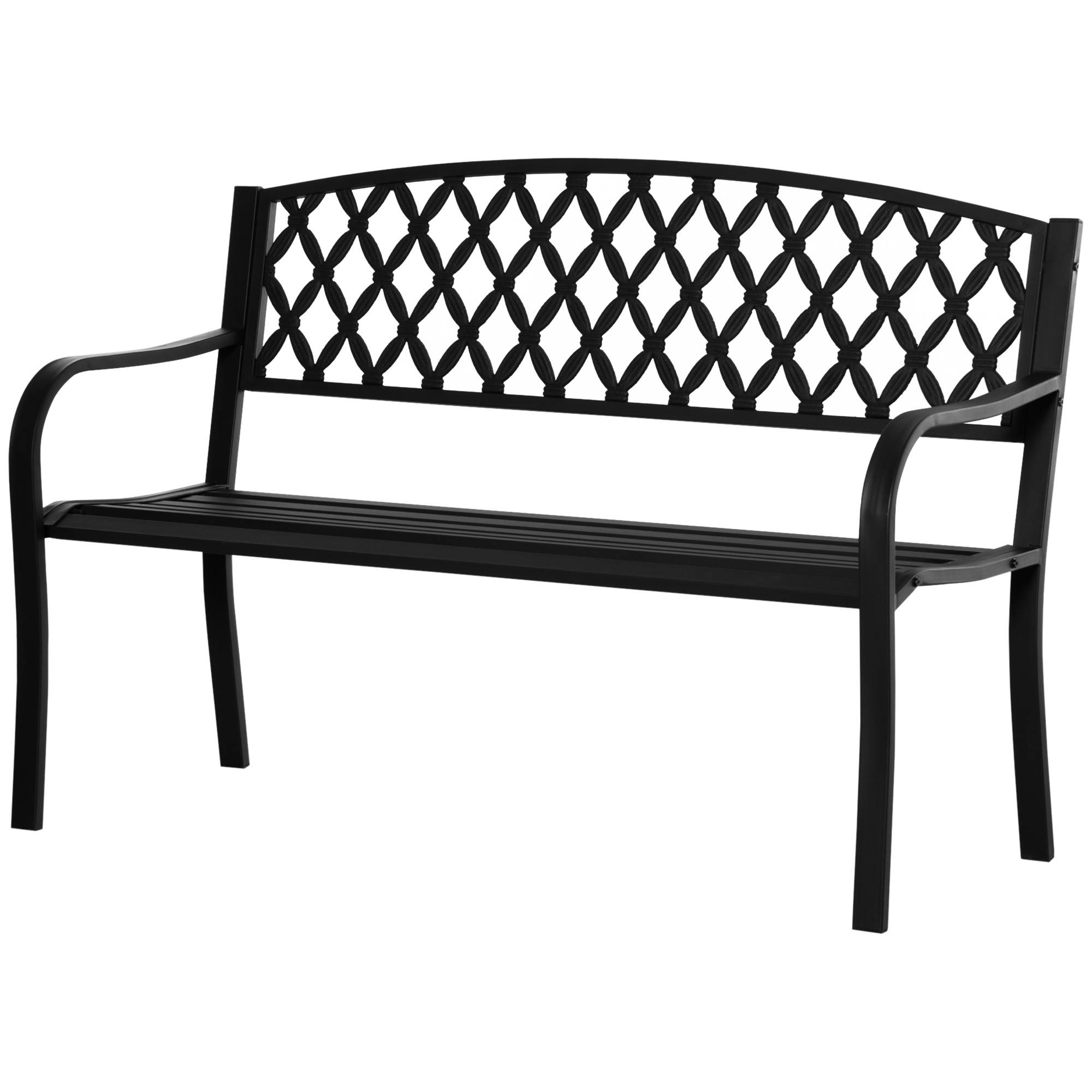 Banc d'extérieur 2 places avec accoudoirs en acier et fonte, 128 x 58,5 x 89 cm, noir - Image 2