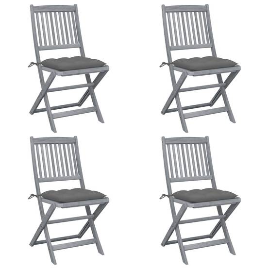 Chaises pliables extérieures bois acacia gris avec coussins 44 x 50 x 88 cm - PANGIVO - Image 1