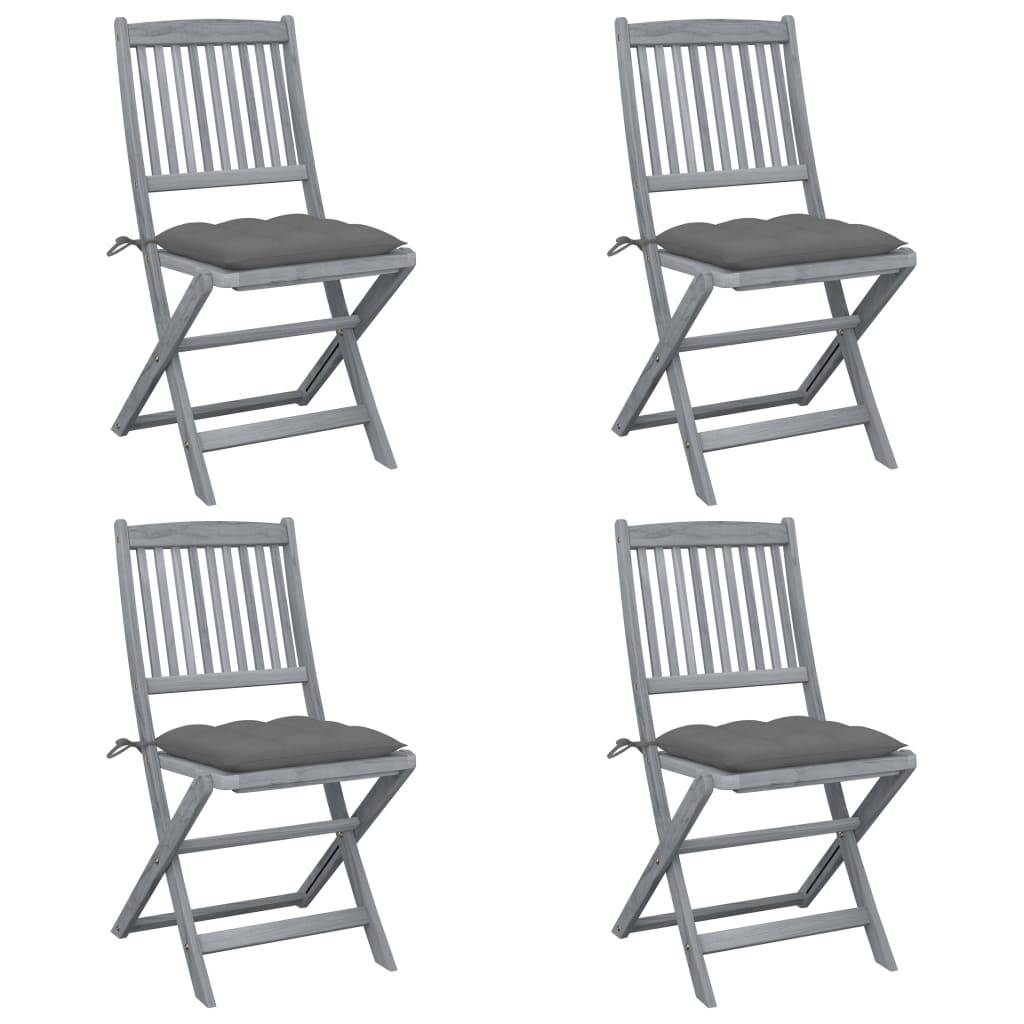 Chaises pliables extérieures bois acacia gris avec coussins 44 x 50 x 88 cm - PANGIVO - Image 1