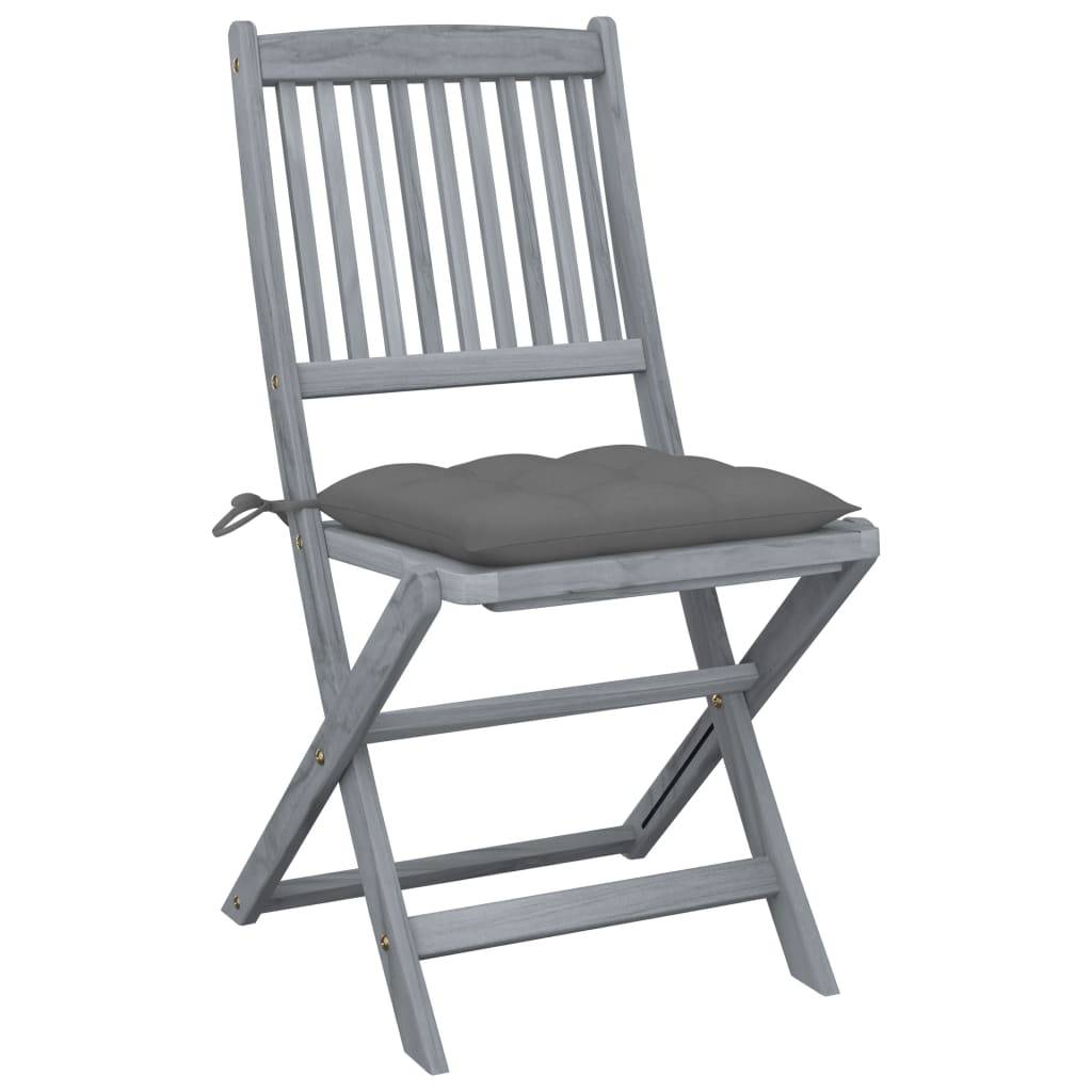 Chaises pliables extérieures bois acacia gris avec coussins 44 x 50 x 88 cm - PANGIVO - Image 2