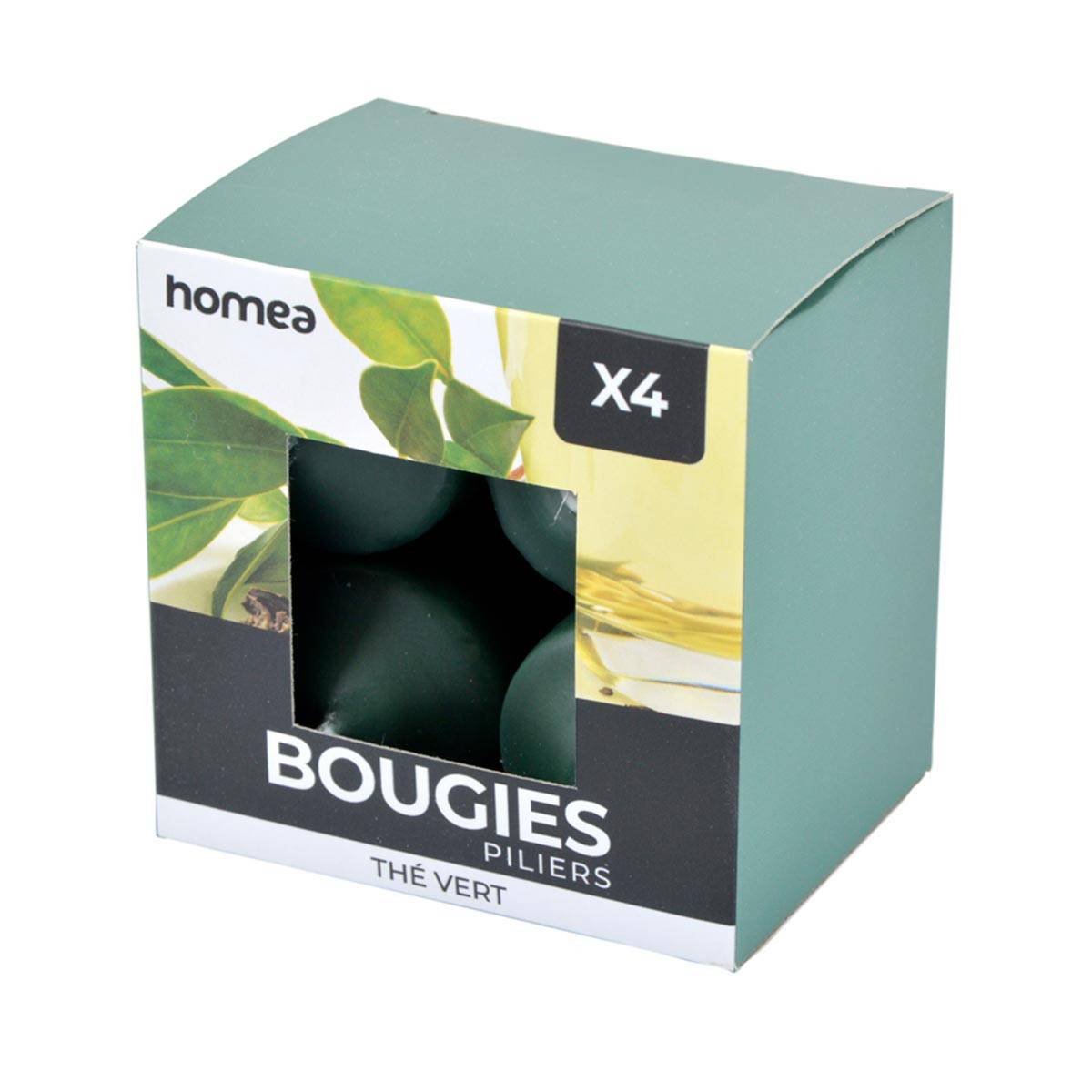 Lot de 4 Bougies Pilier "Essentiel II" 6cm Thé Vert - Image 2