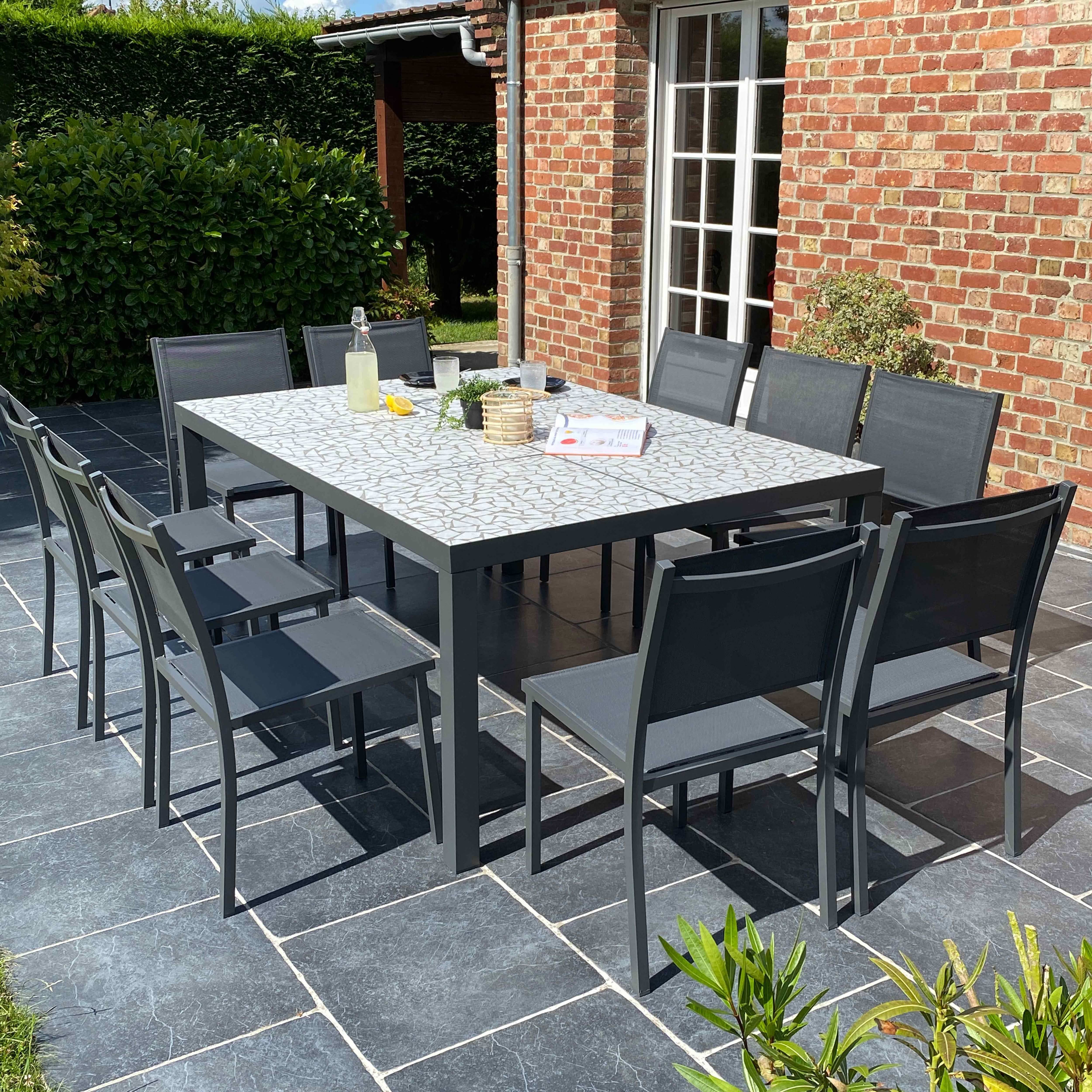 Oviala - Table de jardin en céramique effet mozaic 10 places 182 cm Tivoli - Oviala - Image 6