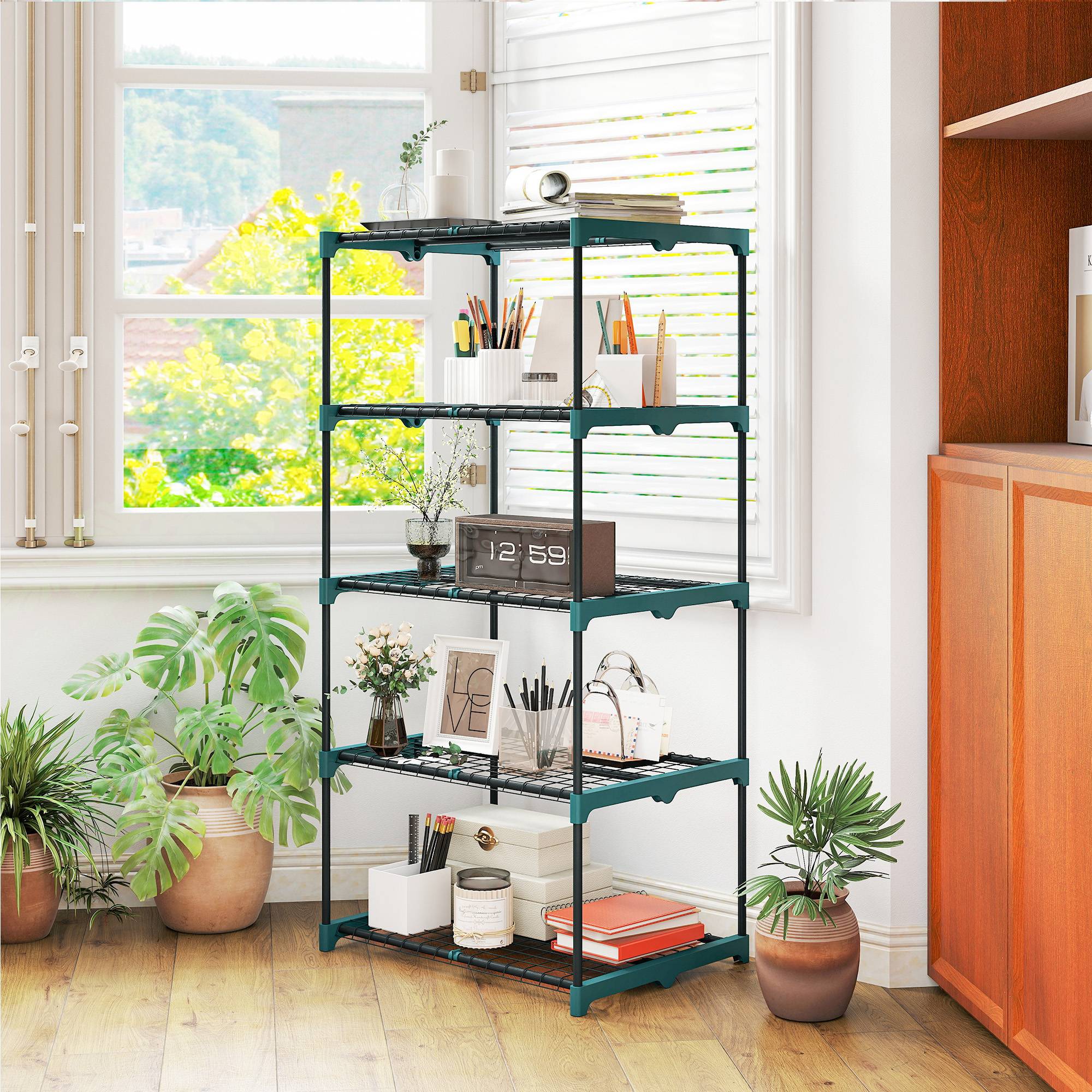 Étagère à plantes à 5 niveaux, en acier, avec étagères métalliques, 67 x 49 x 138 cm, vert foncé - Image 10