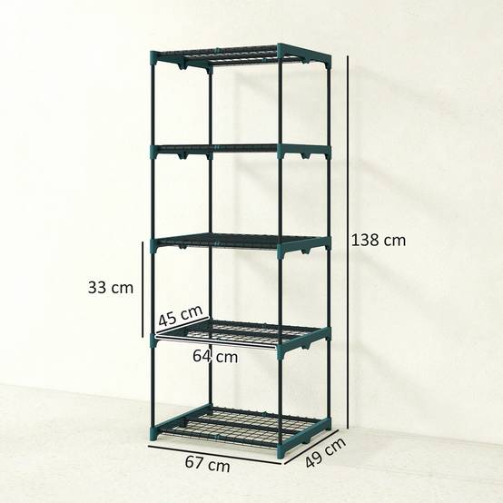 Étagère à plantes à 5 niveaux, en acier, avec étagères métalliques, 67 x 49 x 138 cm, vert foncé - Image 5