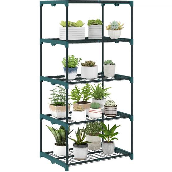Étagère à plantes à 5 niveaux, en acier, avec étagères métalliques, 67 x 49 x 138 cm, vert foncé - Image 1