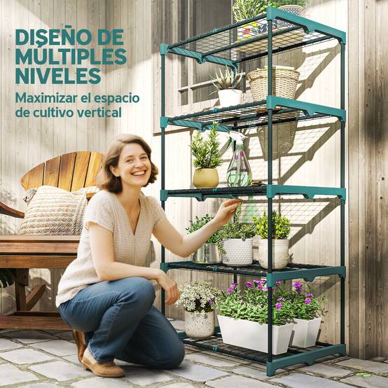 Étagère à plantes à 5 niveaux, en acier, avec étagères métalliques, 67 x 49 x 138 cm, vert foncé - Image 6