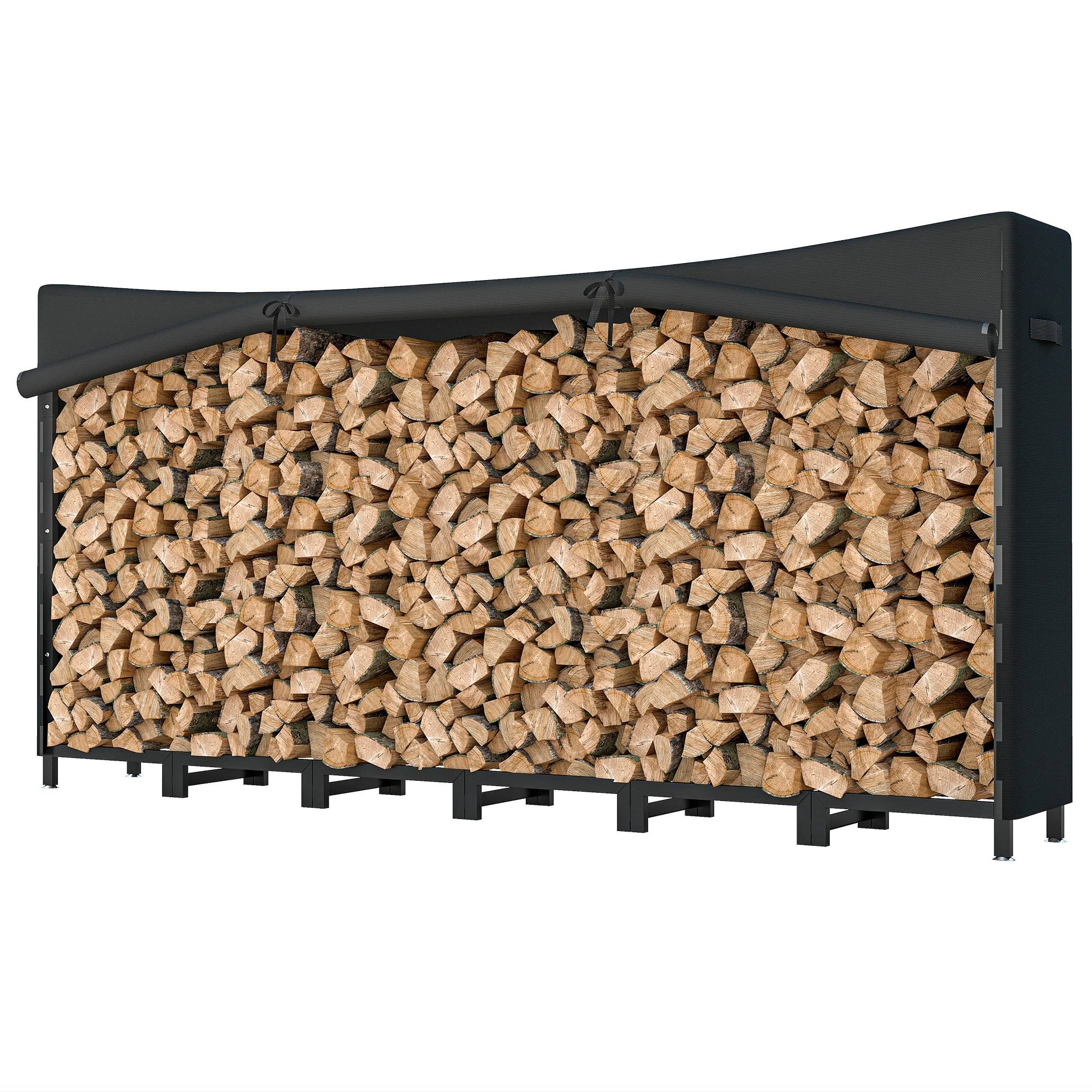 Abri à bûches extérieur en métal avec bâche imperméable, capacité de 0,8 m³, structure réglable, 235 x 31 x 116 cm, noir - Image 2