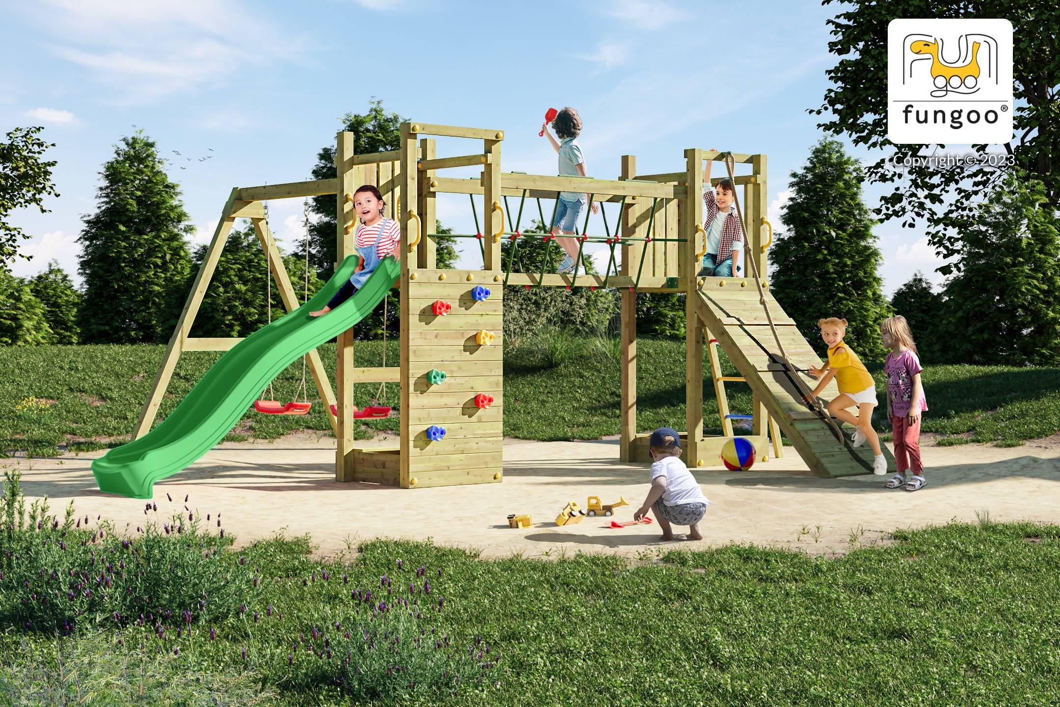 Fungoo - Aire de jeu FUNGOO FUNNY MAXI EXPOSURE avec pont et toboggan - Image 3