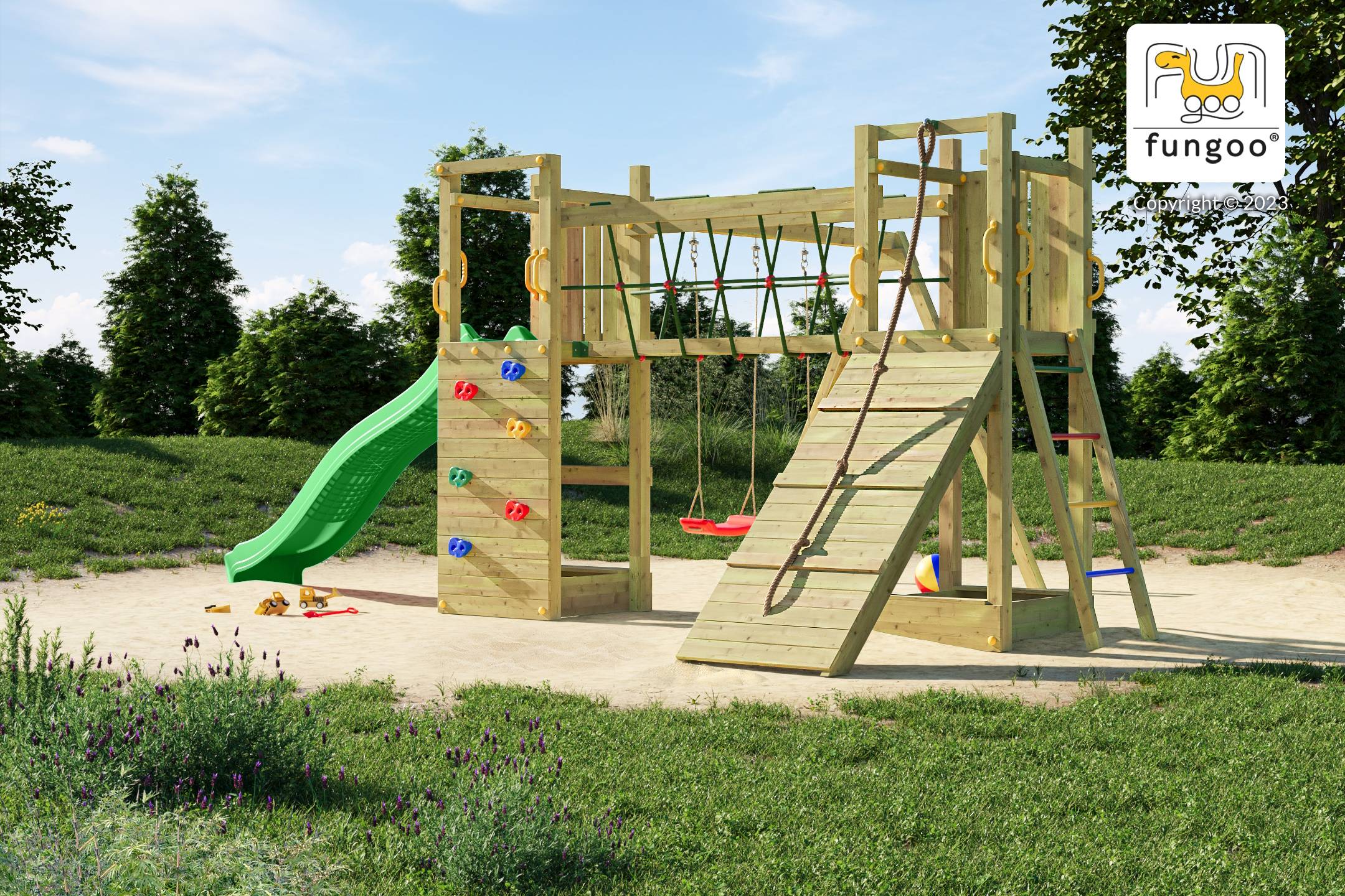 Fungoo - Aire de jeu FUNGOO FUNNY MAXI EXPOSURE avec pont et toboggan - Image 4