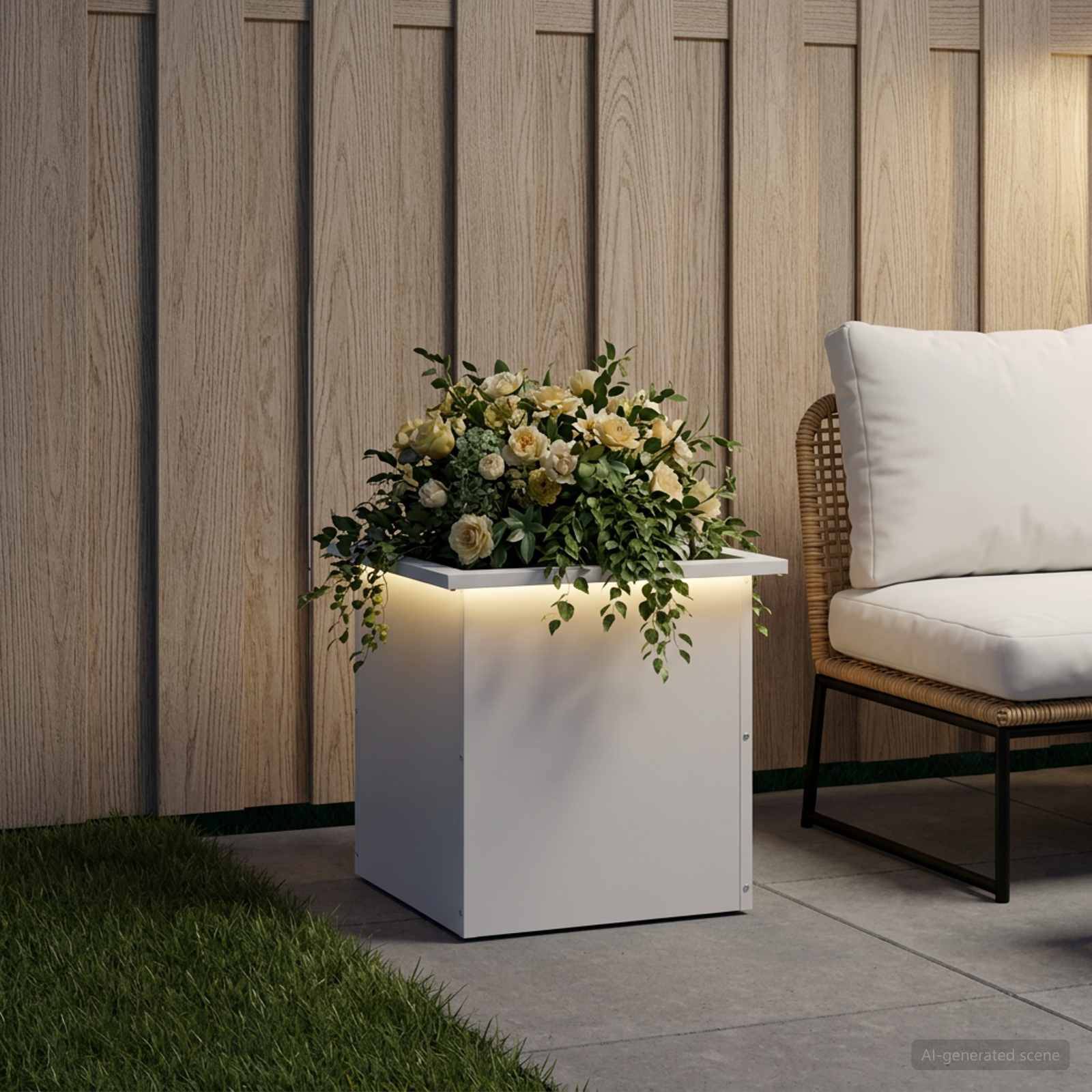 Vidaxl - Jardinière de jardin avec LED-Pot de fleur-Bac à fleurs Blanc 40 x 40 x 40 cm Acier - Image 1