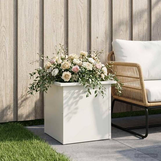 Vidaxl - Jardinière de jardin avec LED-Pot de fleur-Bac à fleurs Blanc 40 x 40 x 40 cm Acier - Image 3