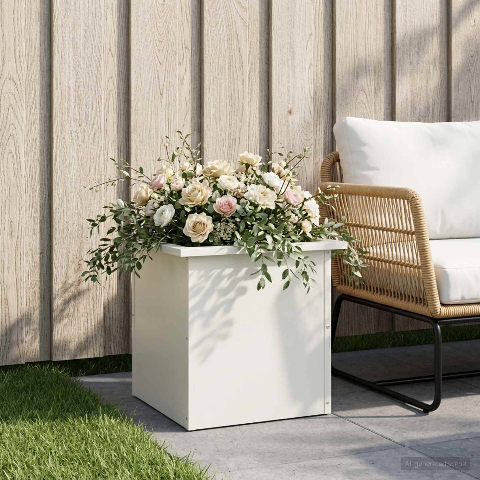 Vidaxl - Jardinière de jardin avec LED-Pot de fleur-Bac à fleurs Blanc 40 x 40 x 40 cm Acier - Image 3