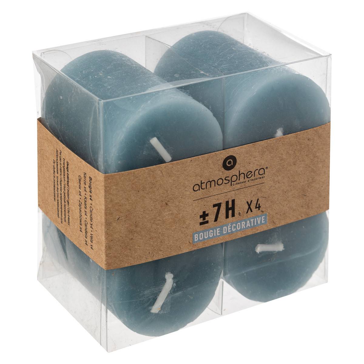 Atmosphera - Lot de 4 Bougies décoratives Votive Rustique Bleu orage D 4.5 cm - Image 1