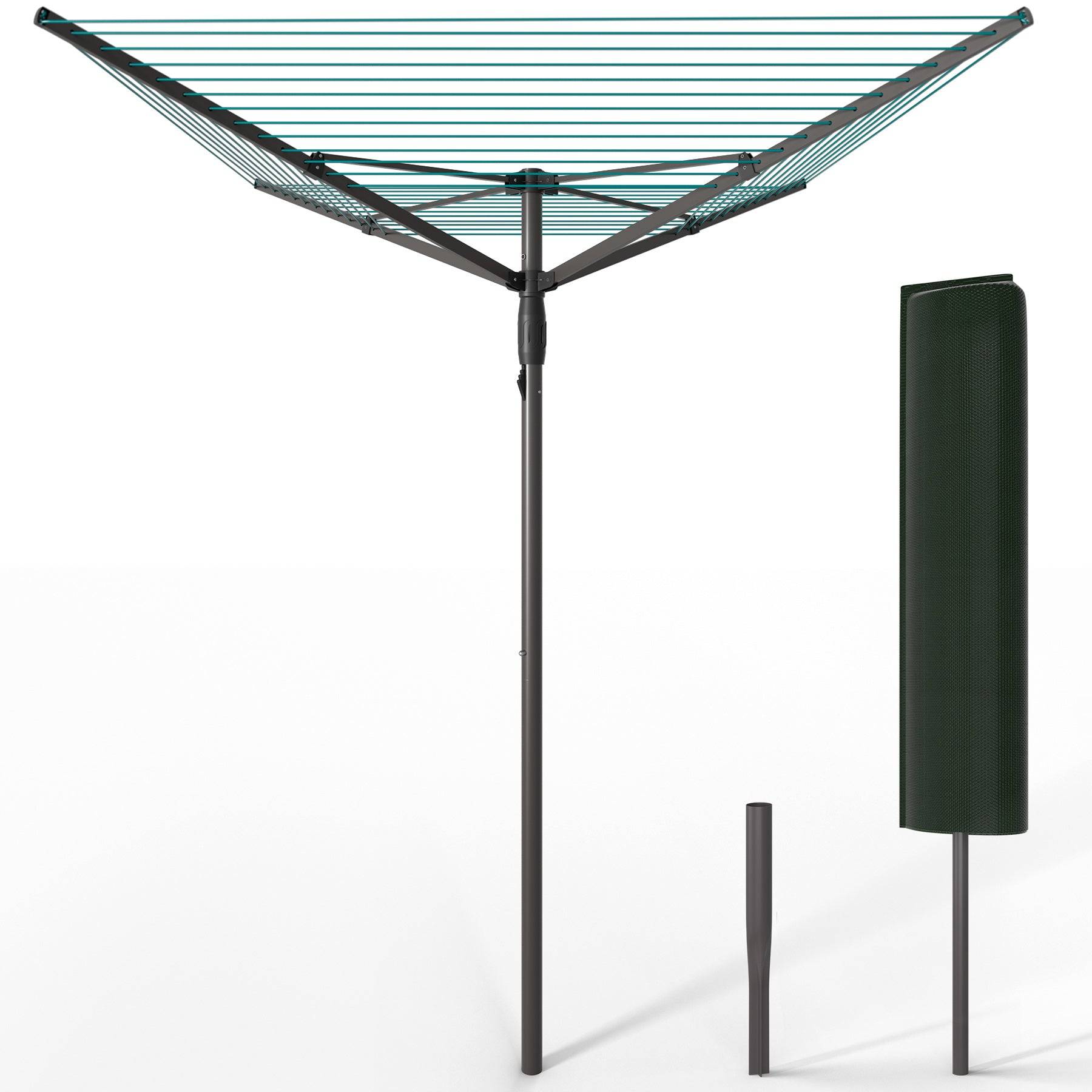 Étendoir à linge extérieur rotatif 50m avec housse de protection - Séchoir parapluie grande surface d'étendage - Gris - VOUNOT® - Image 1