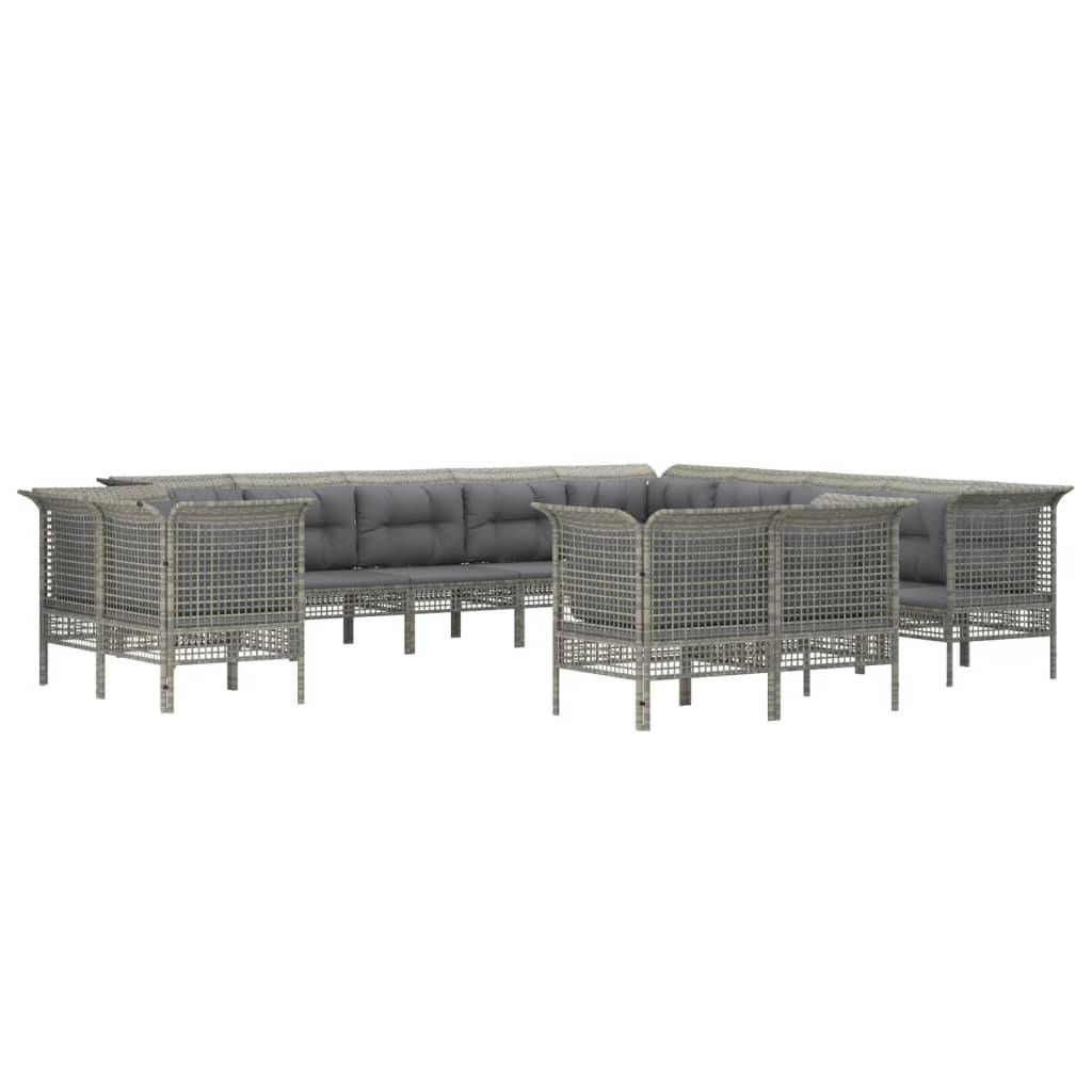 Helloshop26 - Salon de jardin meuble d'extérieur ensemble de mobilier 13 pièces avec coussins gris résine tressée - Image 1