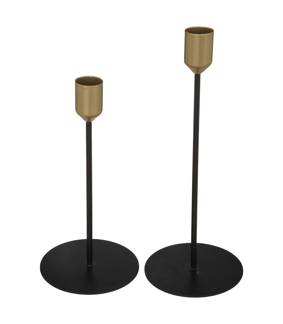 Lot de 2 Bougeoirs Chandeliers en Métal Noir et Doré - Image 1