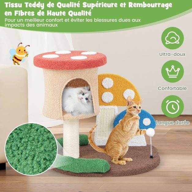 Helloshop26 - Arbre à chat 59 cm en forme de champignon boule à ressort condo poteau griffoir centre d'activités pour chat multicolore - Image 4