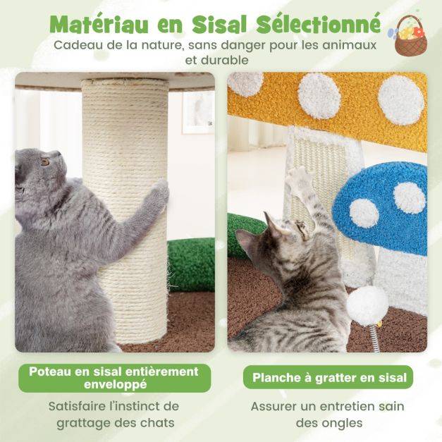 Helloshop26 - Arbre à chat 59 cm en forme de champignon boule à ressort condo poteau griffoir centre d'activités pour chat multicolore - Image 5