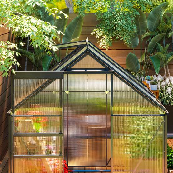 Serre de jardin aluminium et polycarbonate avec fenêtre de toit 192x131x200 cm gris - ComfortXL Outdoor Living - Image 10
