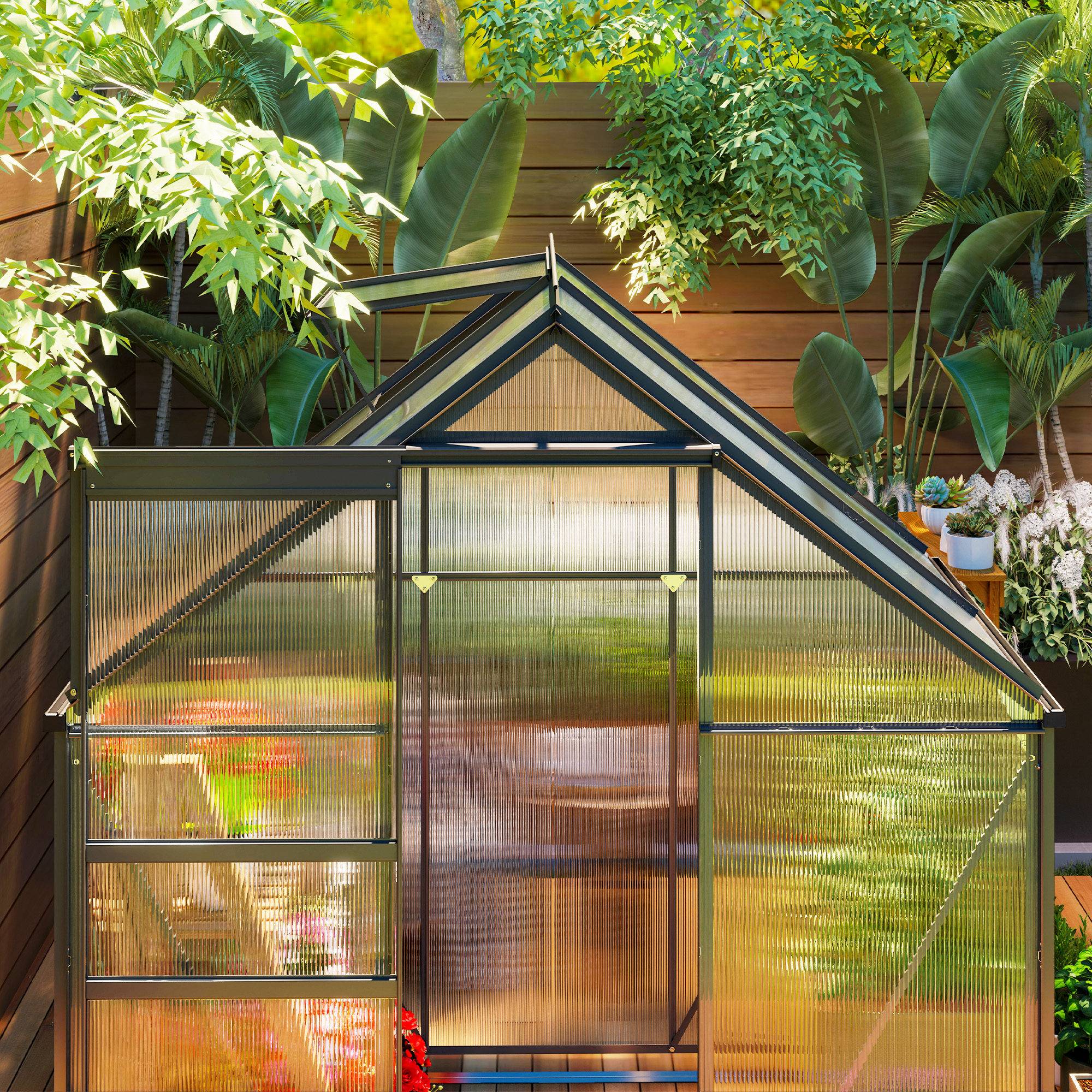 Serre de jardin aluminium et polycarbonate avec fenêtre de toit 192x131x200 cm gris - ComfortXL Outdoor Living - Image 10