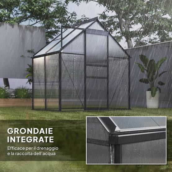 Serre de jardin aluminium et polycarbonate avec fenêtre de toit 192x131x200 cm gris - ComfortXL Outdoor Living - Image 9