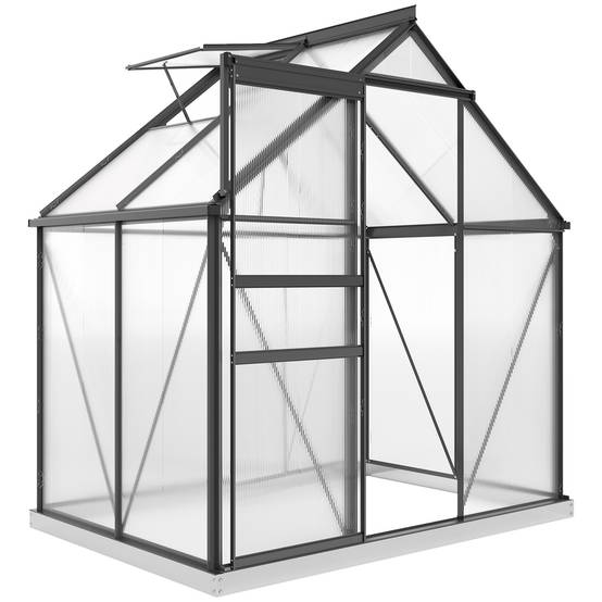 Serre de jardin aluminium et polycarbonate avec fenêtre de toit 192x131x200 cm gris - ComfortXL Outdoor Living - Image 1