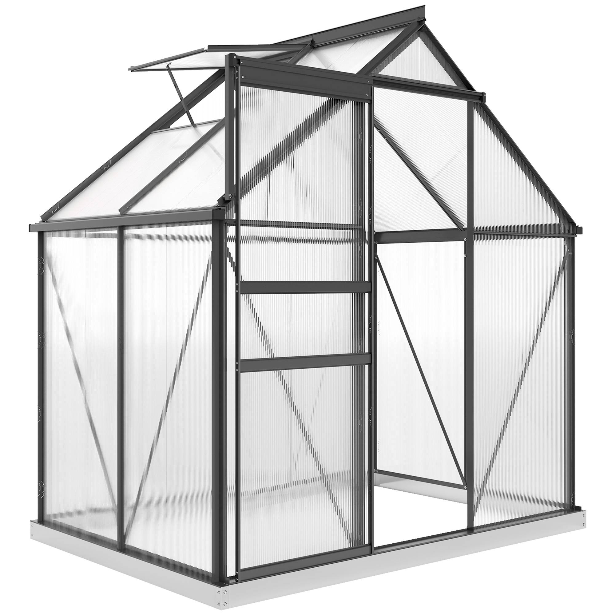 Serre de jardin aluminium et polycarbonate avec fenêtre de toit 192x131x200 cm gris - ComfortXL Outdoor Living - Image 1